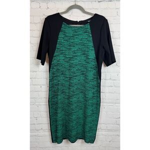 MISOOK black green colorblock knit 1/2 sleeve bodycon dress size M NWT